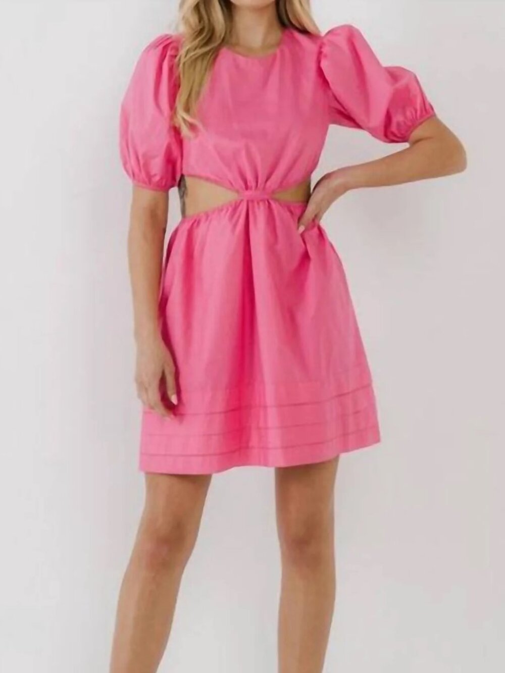 English Factory Pleated Cutout Mini Dress | Pink | Cotton | Size